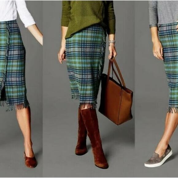 J. Jill Plaid Wrap Blanket Skirt with Fringe, NWT Women's Size 12 - Picture 10 of 10